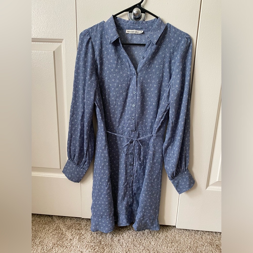 Abercrombie & Fitch blue flora chiffon button up dress - medium